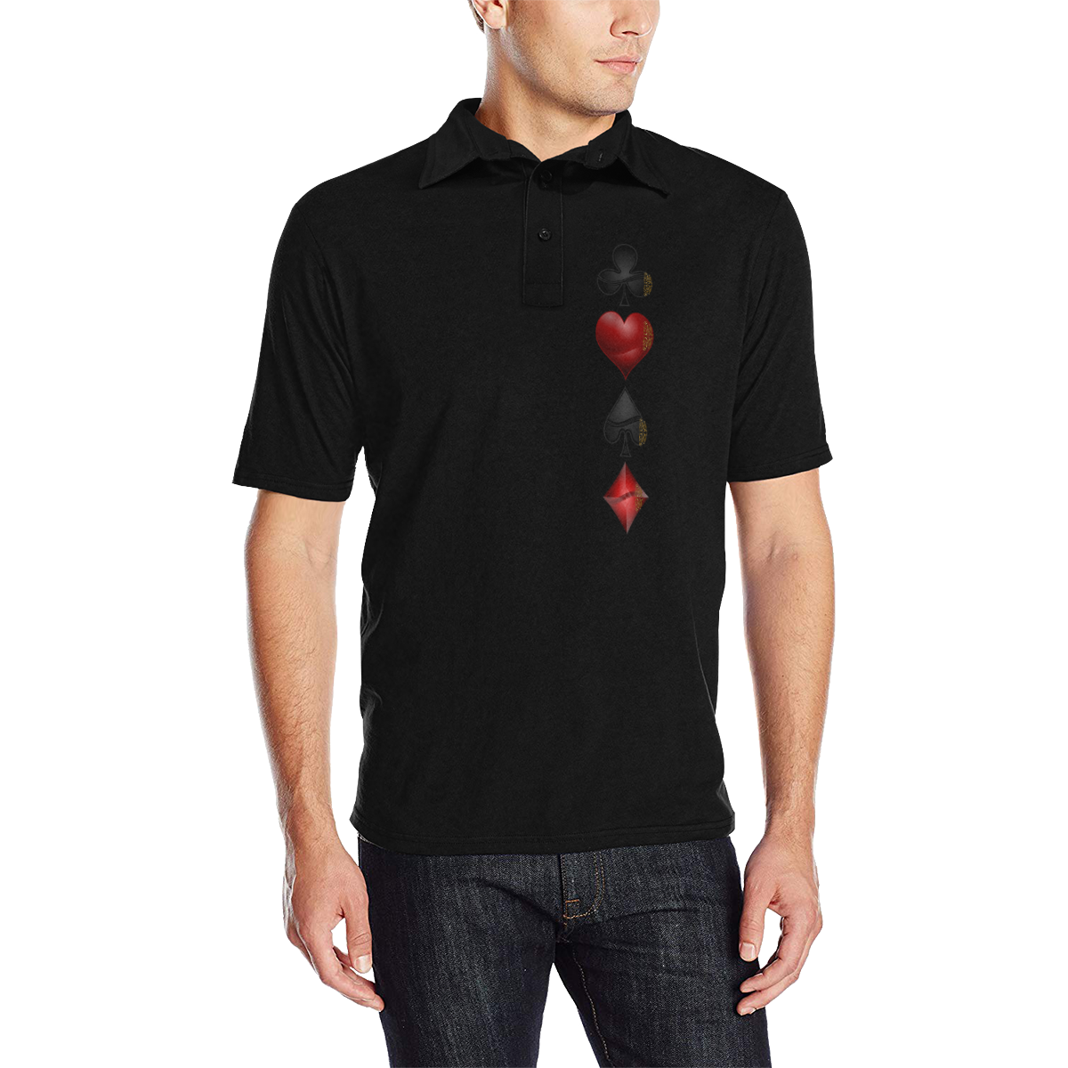 Las Vegas  Black and Red Casino Poker Card Shapes / Black Men's All Over Print Polo Shirt (Model T55)