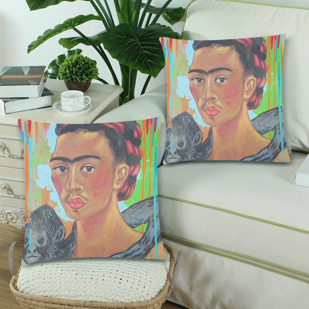 Frida Kahlo y Fulang Chang Custom Zippered Pillow Cases 18"x 18" (Twin Sides) (Set of 2)