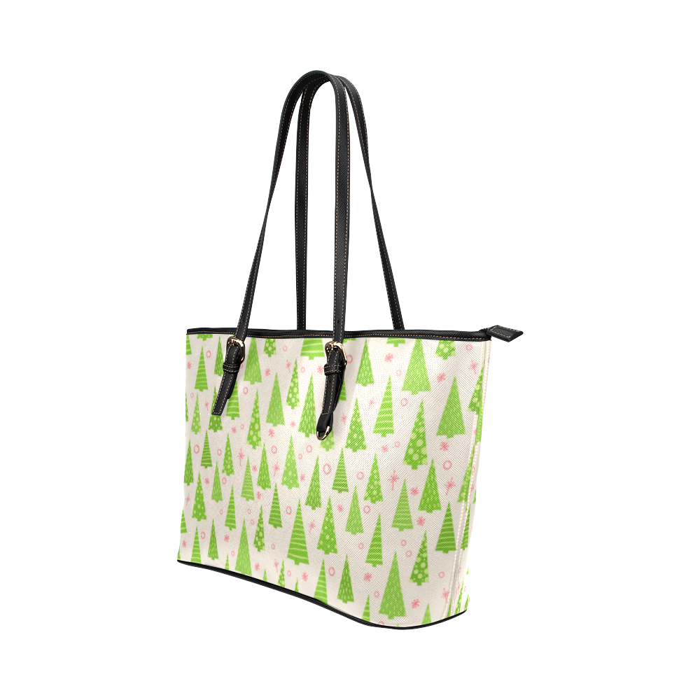 Christmas Trees Forest Leather Tote Bag/Small (Model 1651)