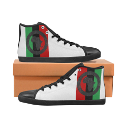 Africa Bullseye/RBG Striped on White Upper/Black Sole Mens Hi Tops Men's High Top Canvas Shoes (Model 002)