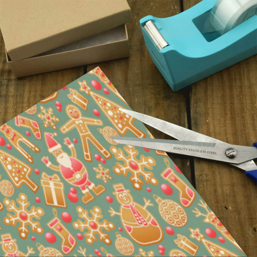 Christmas Gingerbread Icons Pattern Gift Wrapping Paper 58"x 23" (1 Roll)
