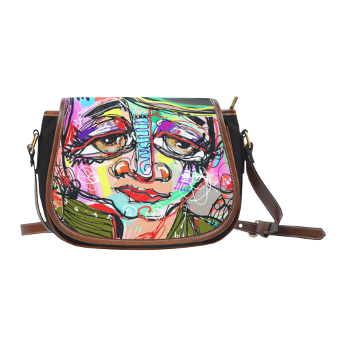 Contemporary Art Human Face Saddle Bag/Small (Model 1649)(Flap Customization)