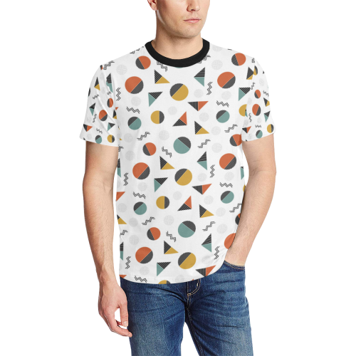 Geo Cutting Shapes Men's All Over Print T-Shirt (Solid Color Neck) (Model T63)