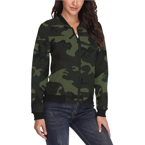 Camo Green All Over Print Bomber Jacket for Women (Model H36)