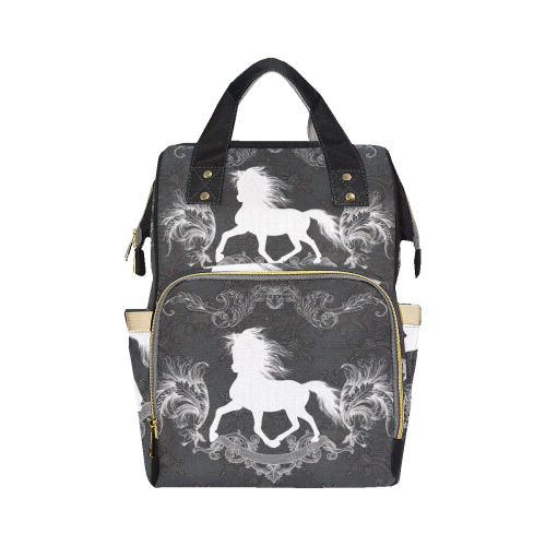 Horse, black and white Multi-Function Diaper Backpack/Diaper Bag (Model 1688)