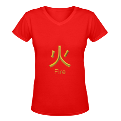 d-Golden Asian Symbol for Fire Women's Deep V-neck T-shirt (Model T19)