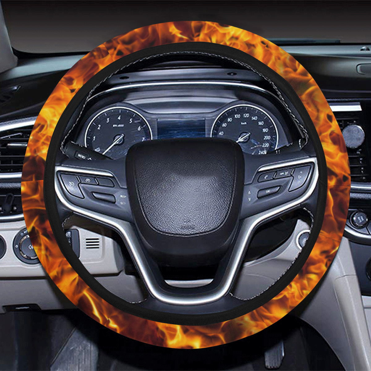 Flaming Fire Pattern Steering Wheel Cover with Elastic Edge