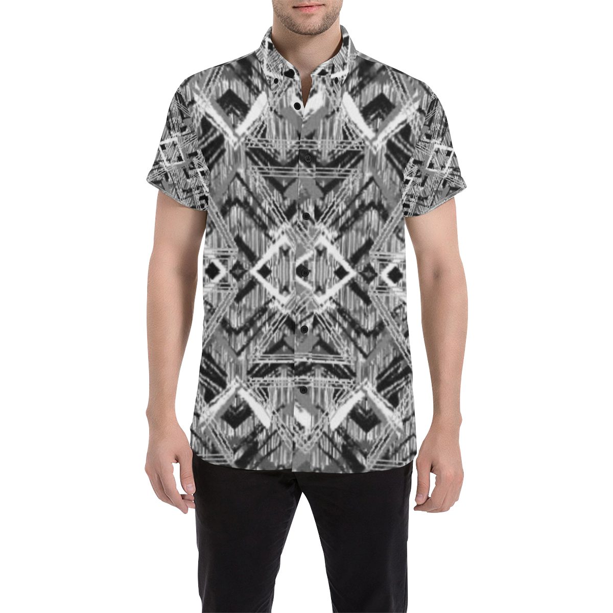 retro black and white zig zags by FlipStylez Designs Men's All Over Print Short Sleeve Shirt (Model T53)