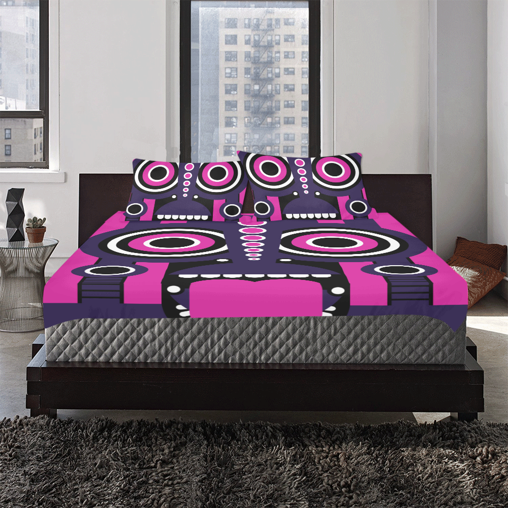 Pink Purple Tiki Tribal 3-Piece Bedding Set