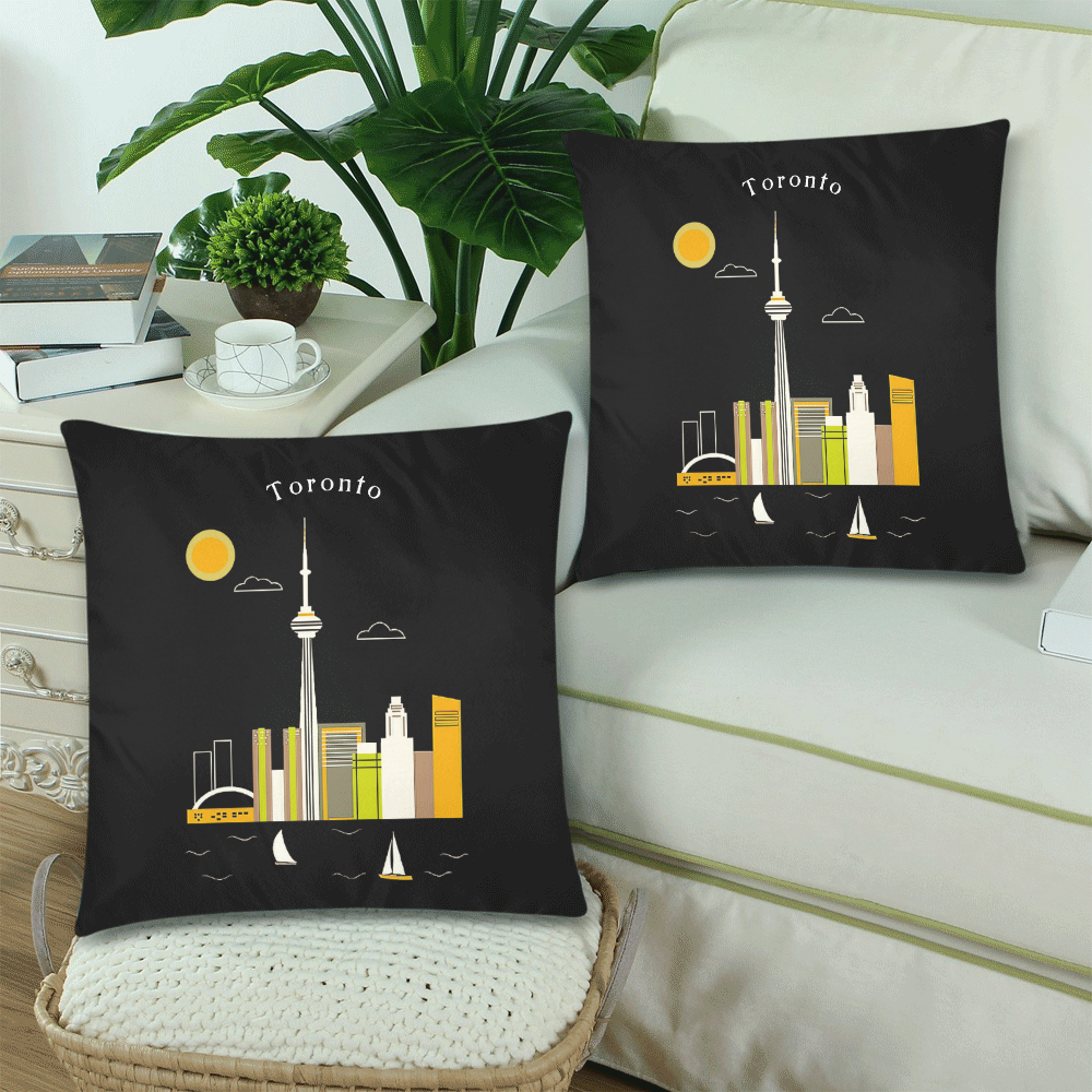 Toronto Custom Zippered Pillow Cases 18"x 18" (Twin Sides) (Set of 2)