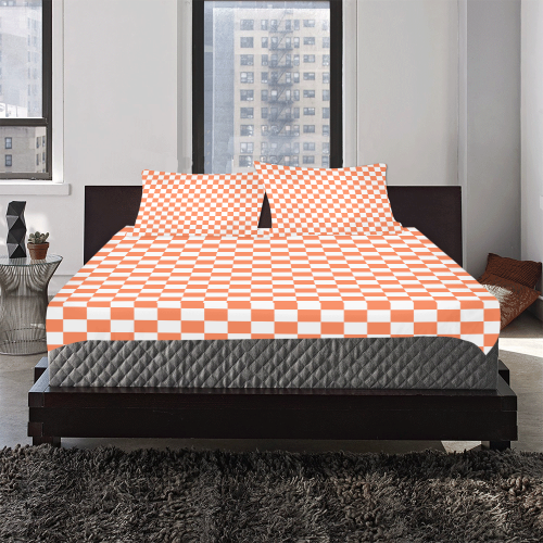 Living Coral Color Checkerboard 3-Piece Bedding Set