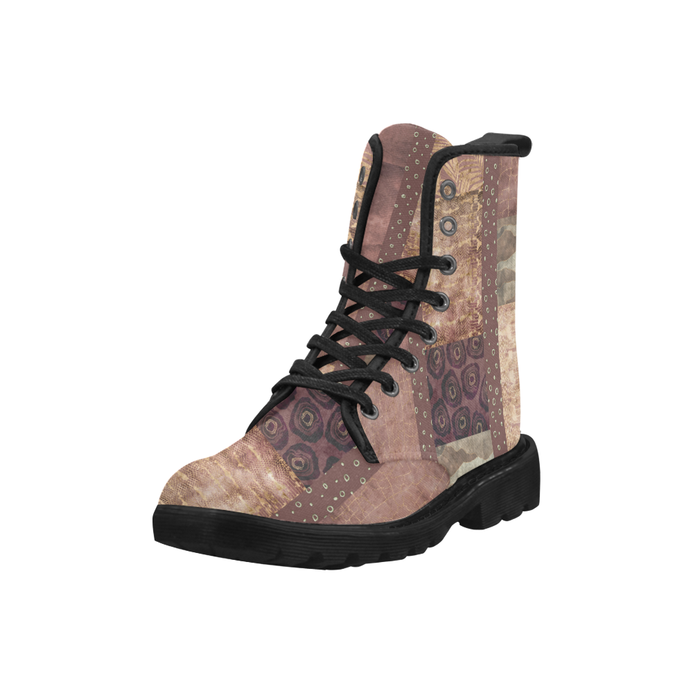 African Python Patchwork Martin Boots for Women (Black) (Model 1203H)