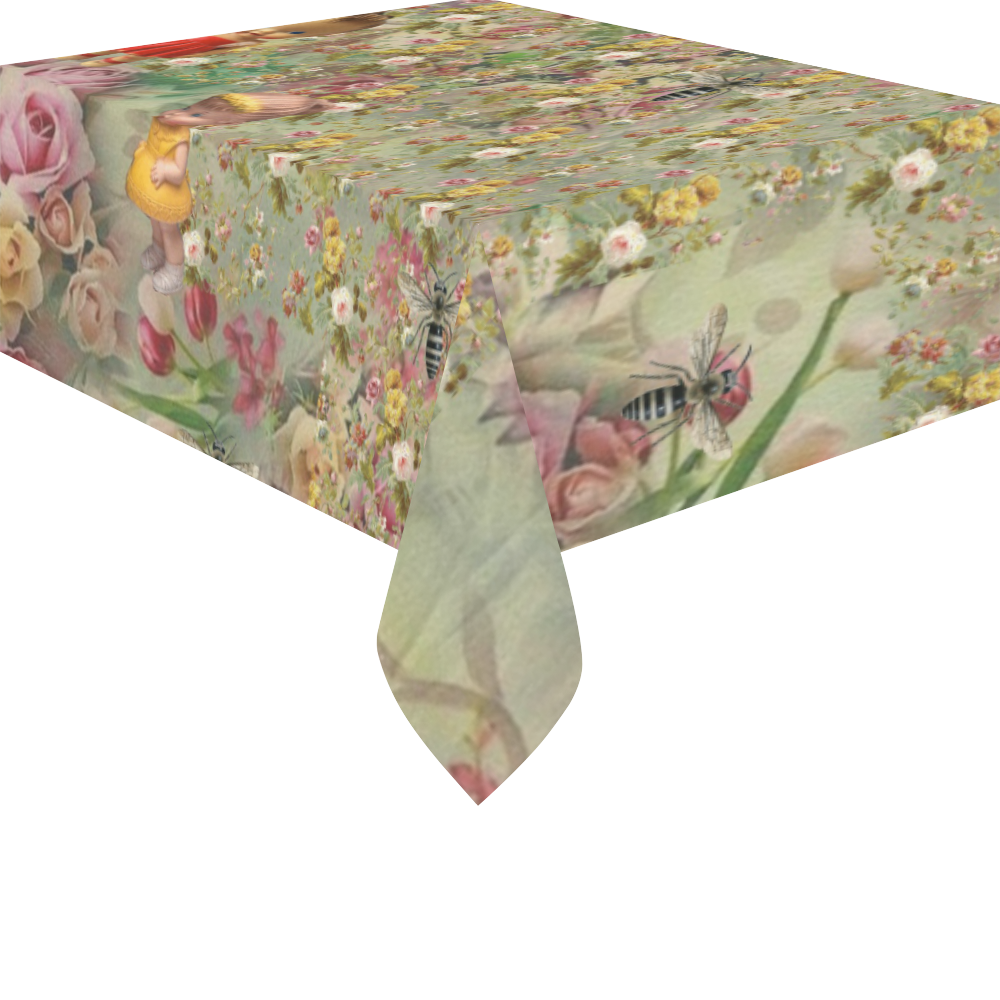 Flower Meadow Cotton Linen Tablecloth 52"x 70"