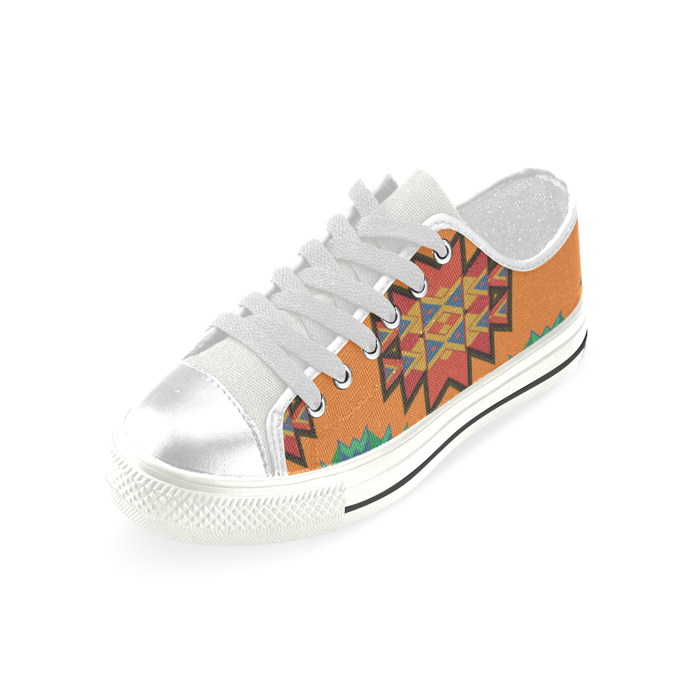 Misc shapes on an orange background Women's Classic Canvas Shoes (Model 018)
