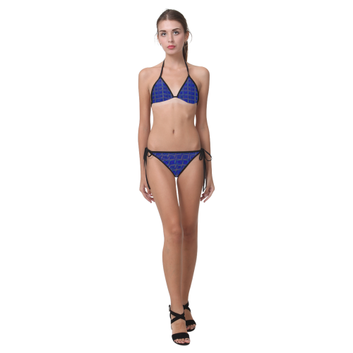 Royal blue golden multicolored multiple squares Custom Bikini Swimsuit (Model S01)