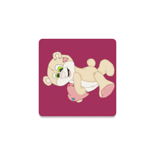Patchwork Heart Teddy Burgundy Square Coaster