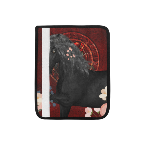 Black horse with flowers Car Seat Belt Cover 7''x8.5''