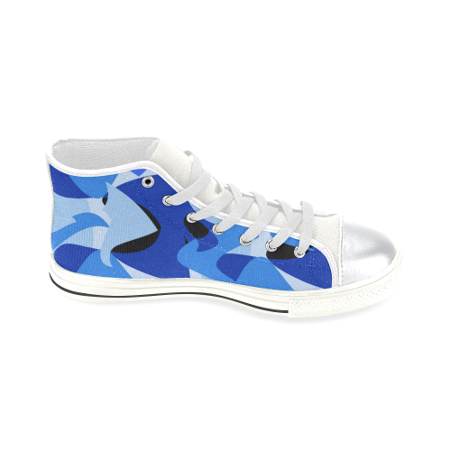 Camouflage Abstract Blue and Black High Top Canvas Shoes for Kid (Model 017)