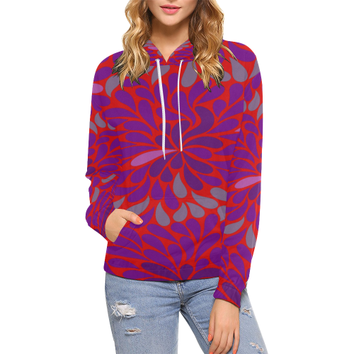 Purple leaves red All Over Print Hoodie for Women (USA Size) (Model H13)