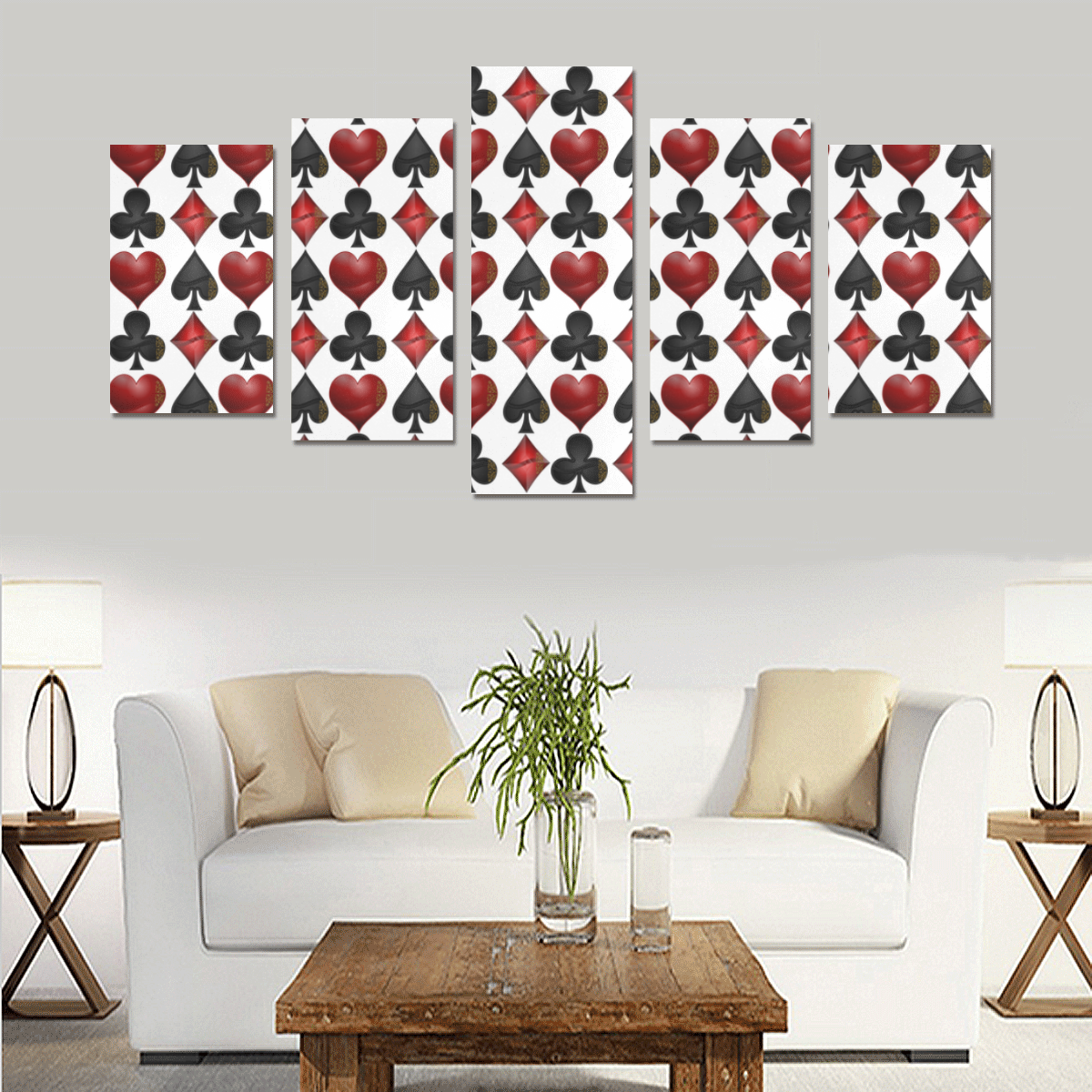 Las Vegas Black and Red Casino Poker Card Shapes Canvas Print Sets C (No Frame)