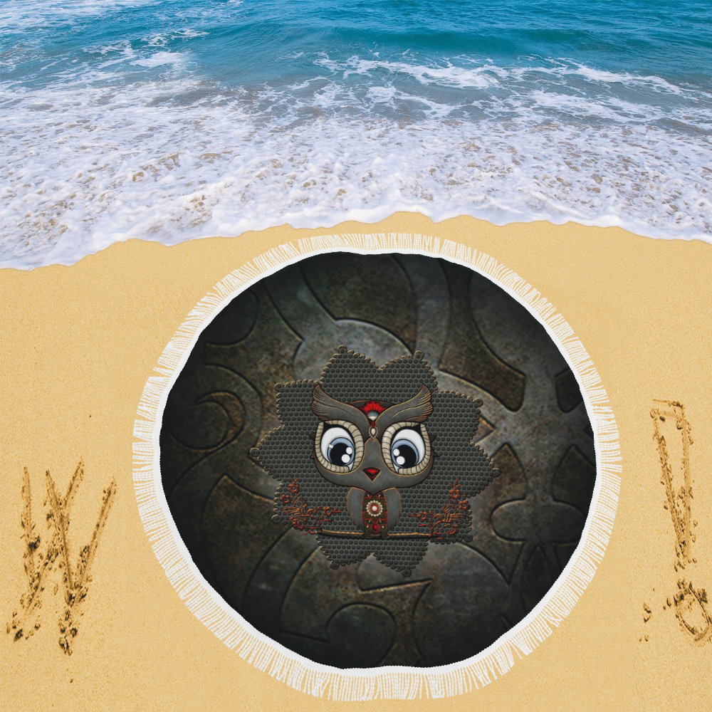 Funny steampunk owl Circular Beach Shawl 59"x 59"