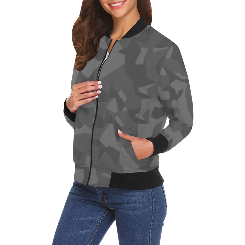 Swedish M90 Night Camouflage All Over Print Bomber Jacket for Women (Model H19)