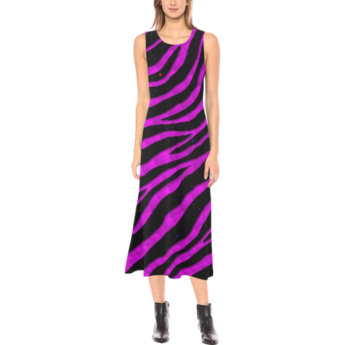 Ripped SpaceTime Stripes - Pink Phaedra Sleeveless Open Fork Long Dress (Model D08)