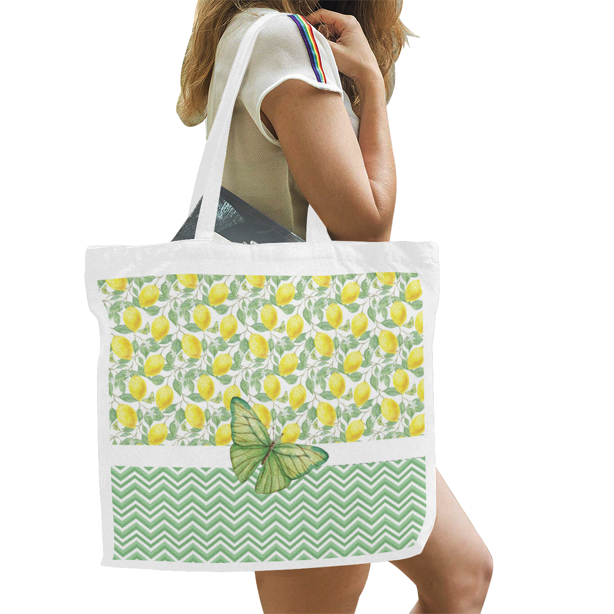 Butterfly And Lemons Canvas Tote Bag/Large (Model 1702)