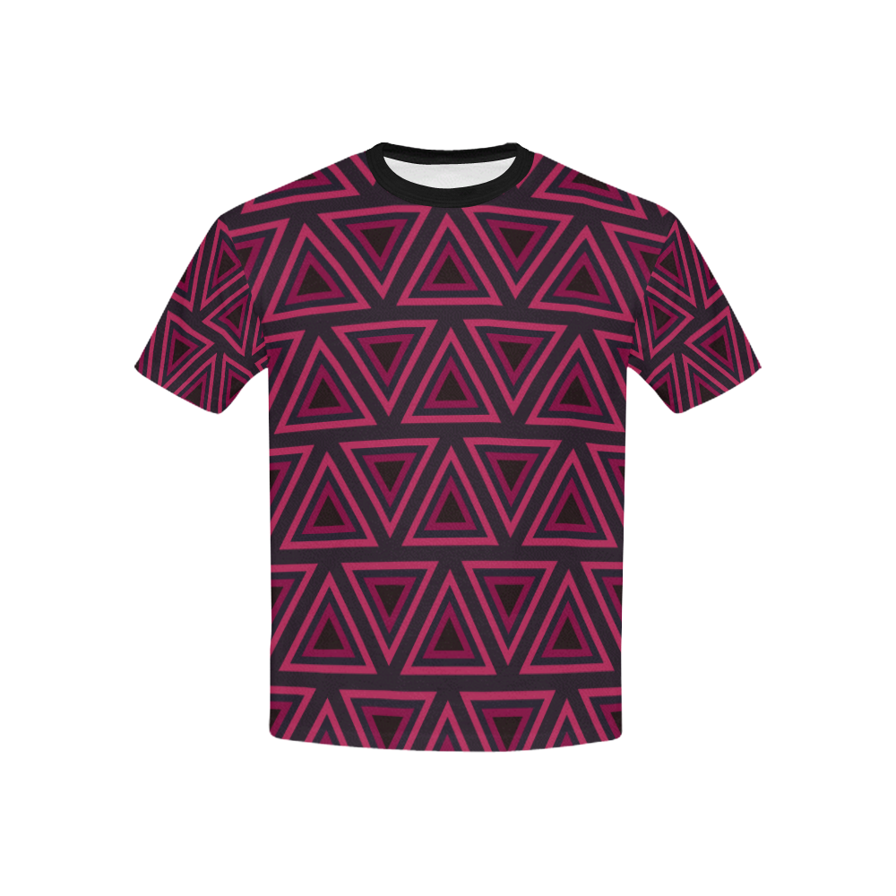 Tribal Ethnic Triangles Kids' All Over Print T-Shirt with Solid Color Neck (Model T40)