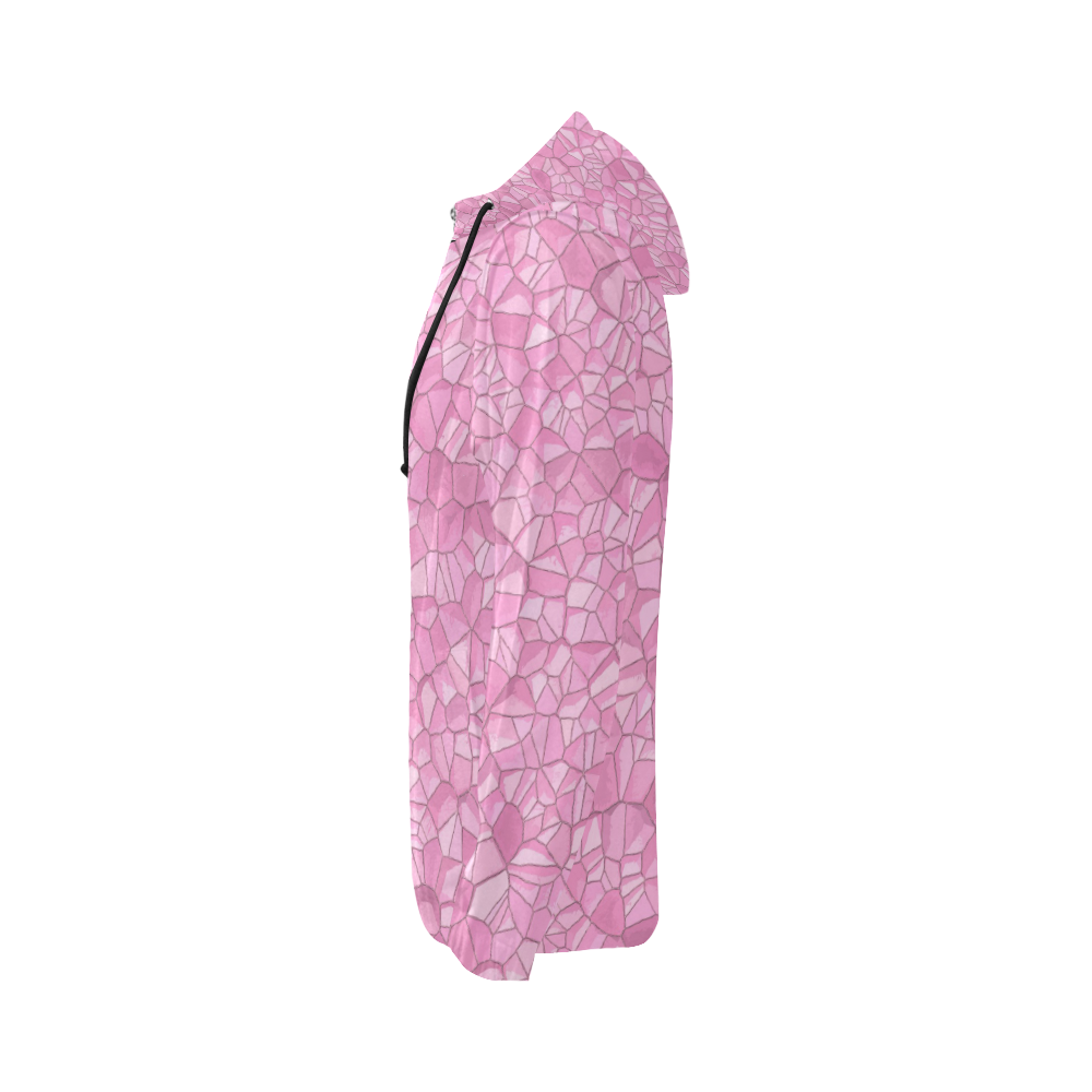 Pink Crystals All Over Print Full Zip Hoodie for Women (Model H14)