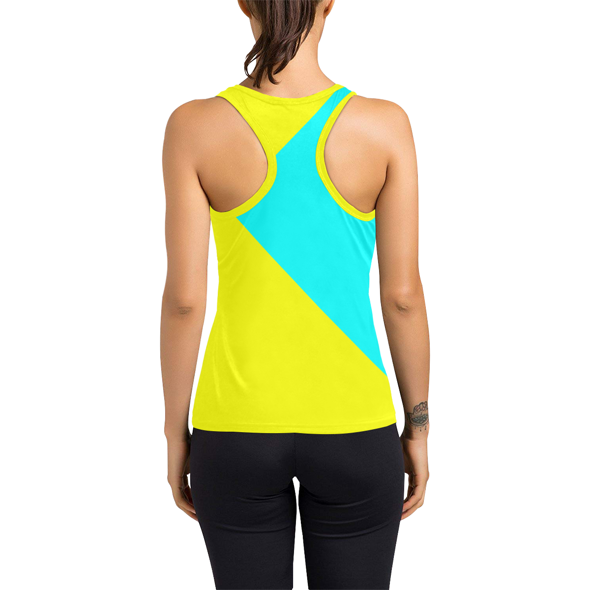 Bright Neon Blue and Yellow Women's Racerback Tank Top (Model T60)