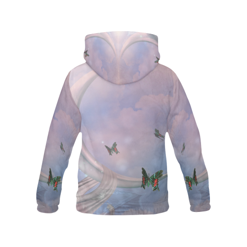 The moon with butterflies All Over Print Hoodie for Women (USA Size) (Model H13)
