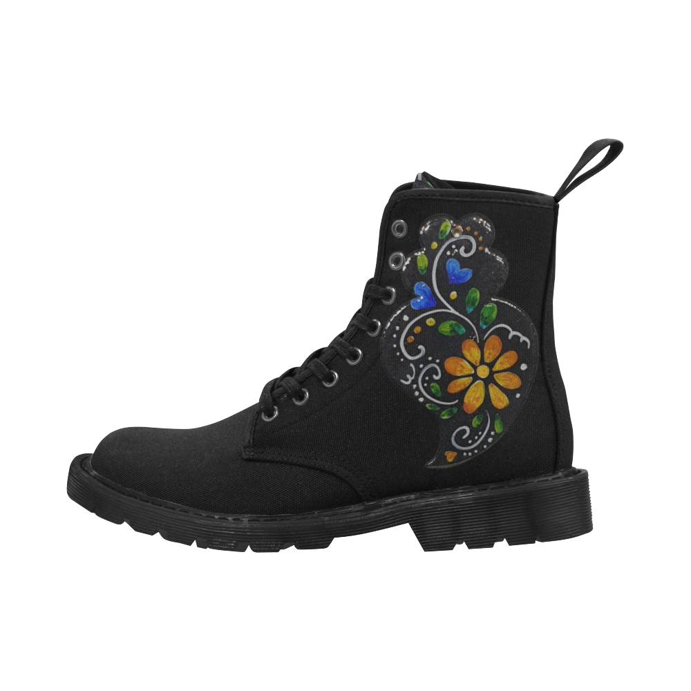 Black and color Heart Martin Boots for Women (Black) (Model 1203H)