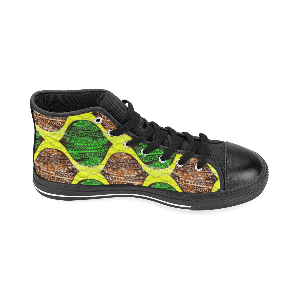 Green orange yellow afp Amerie' Bowde' High Top Canvas Shoes for Kid (Model 017)
