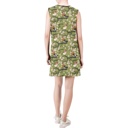 Bird Cherry Blossom Sleeveless Round Neck Shift Dress (Model D51)