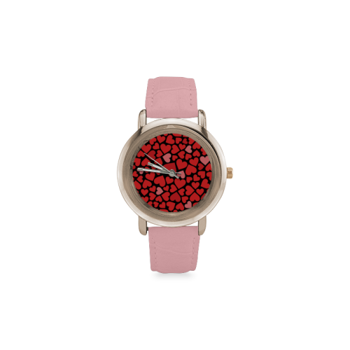Hearts Pattern Women's Rose Gold Leather Strap Watch(Model 201)