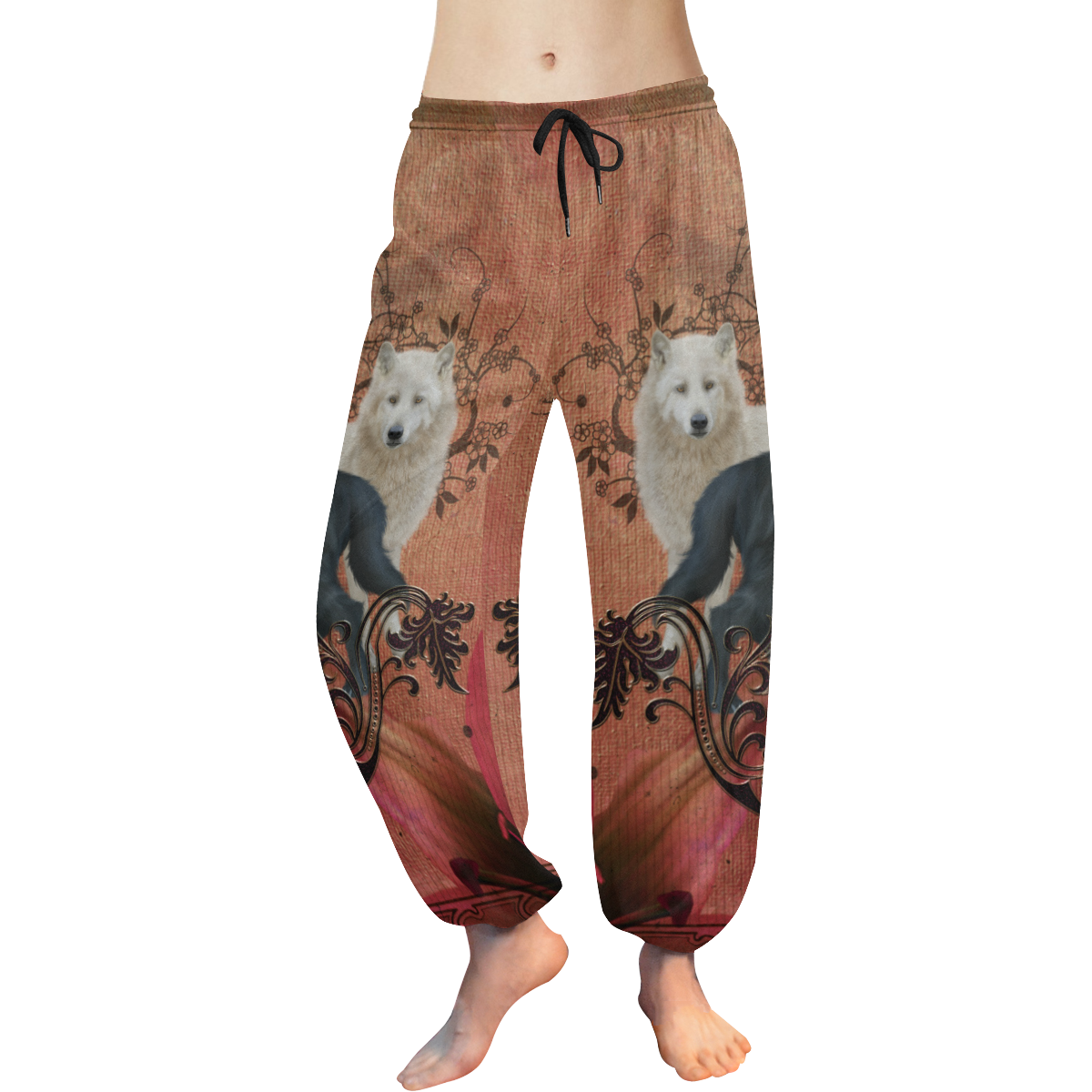 Awesome black and white wolf Women's All Over Print Harem Pants (Model L18)