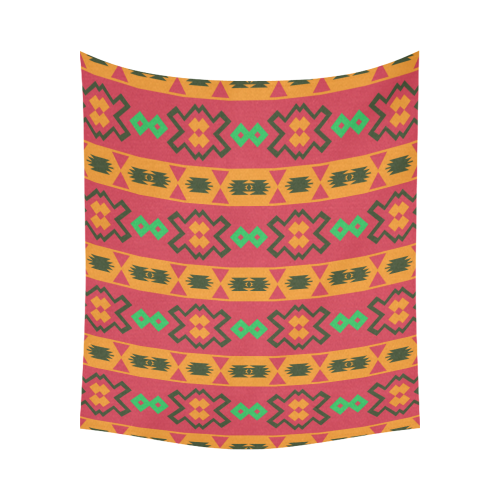 Tribal shapes in retro colors (2) Cotton Linen Wall Tapestry 60"x 51"