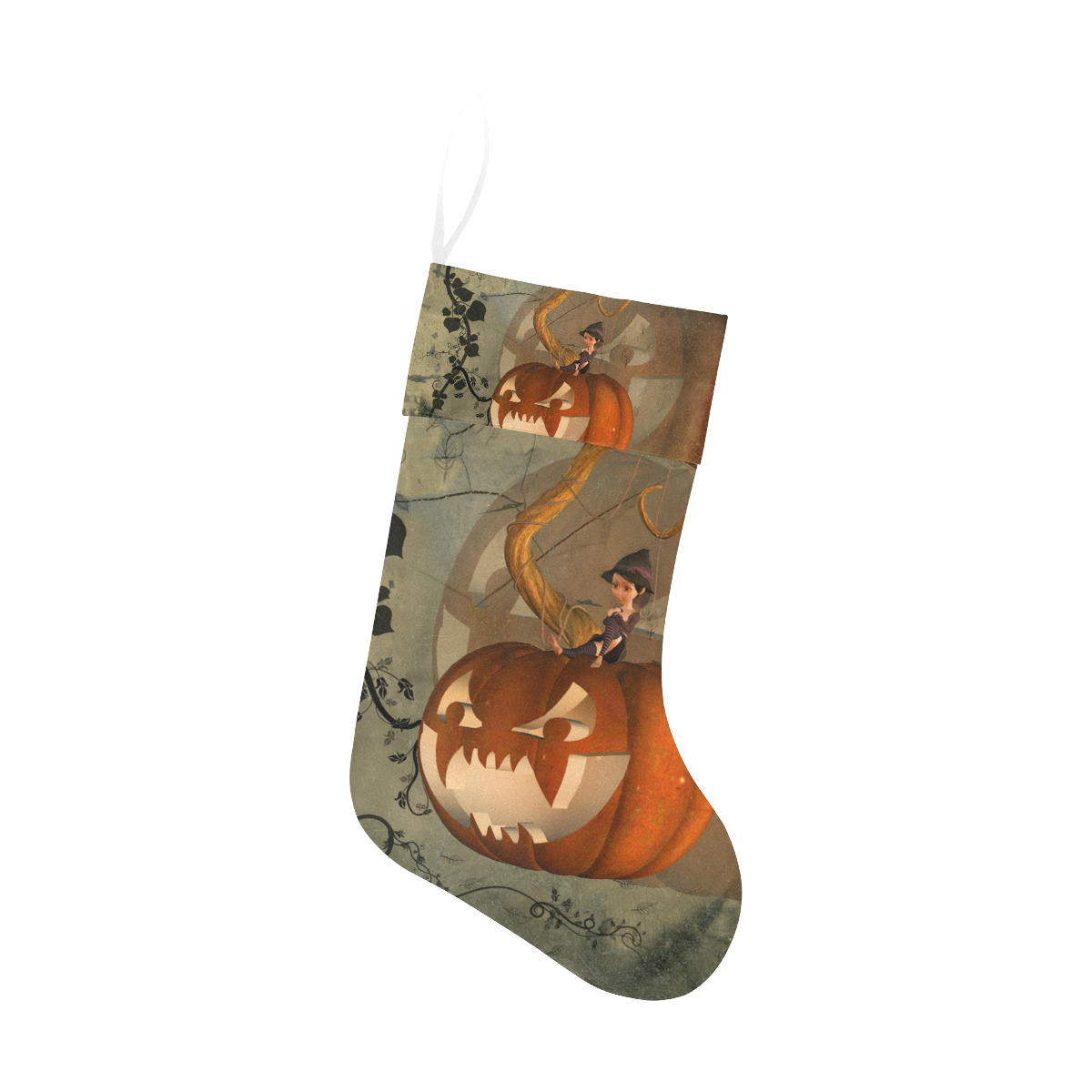 Halloween, funny pumpkin with witch Christmas Stocking