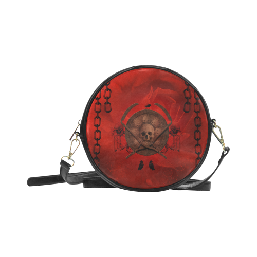 Skulls on red vintage background Round Sling Bag (Model 1647)