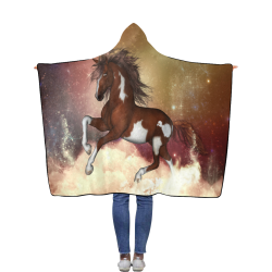 Wonderful wild horse in the sky Flannel Hooded Blanket 50''x60''