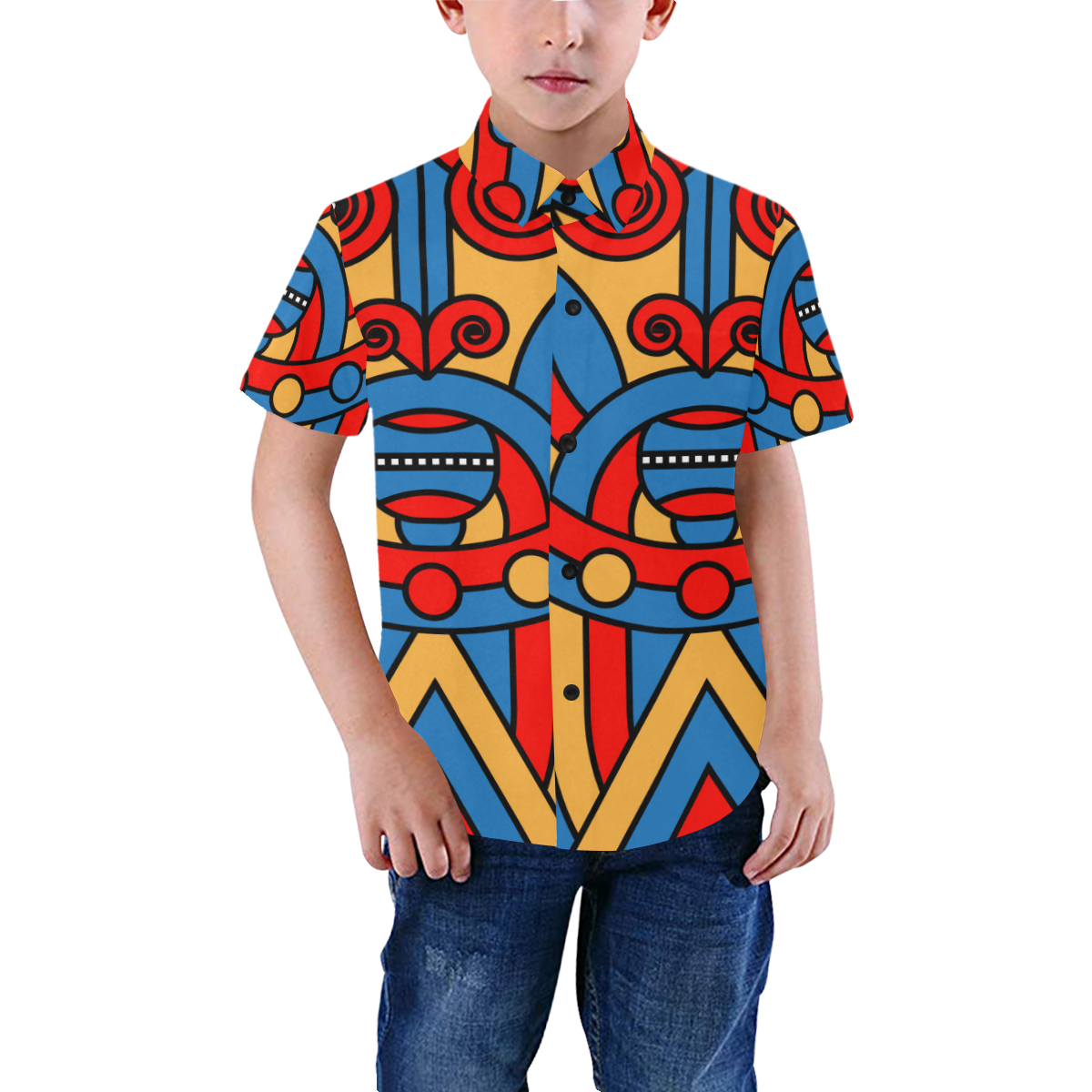 Aztec Maasai Lion Tribal Boys' All Over Print Short Sleeve Shirt (Model T59)