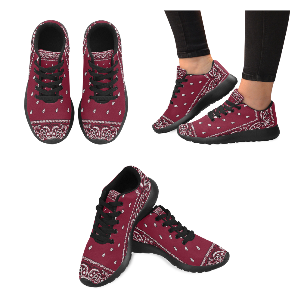 Burgundy Bandana Women-Black Women’s Running Shoes (Model 020)