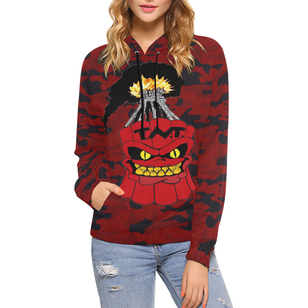 TNT Red Camo All Over Print Hoodie for Women (USA Size) (Model H13)