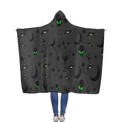 Alien Flying Saucers Stars Pattern on Charcoal Flannel Hooded Blanket 56''x80''