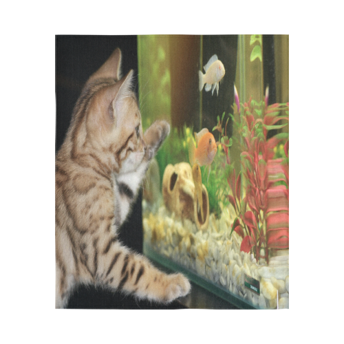 Wishing To Be Fishing Kitten Cotton Linen Wall Tapestry 51"x 60"