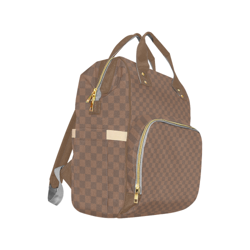 Brown Checkerbord Multi-Function Diaper Backpack/Diaper Bag (Model 1688)