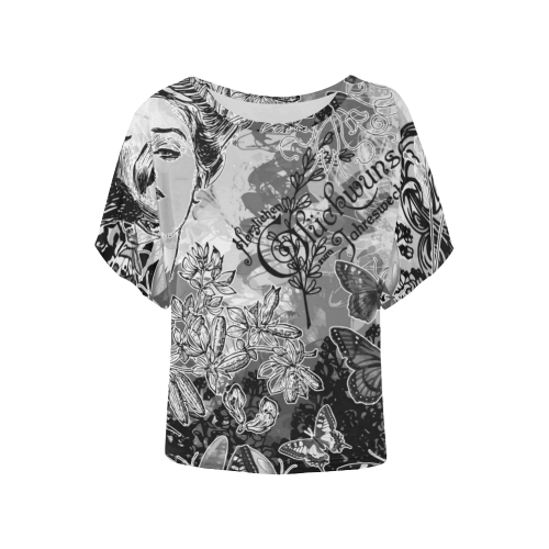 Lady and butterflies Women's Batwing-Sleeved Blouse T shirt (Model T44)
