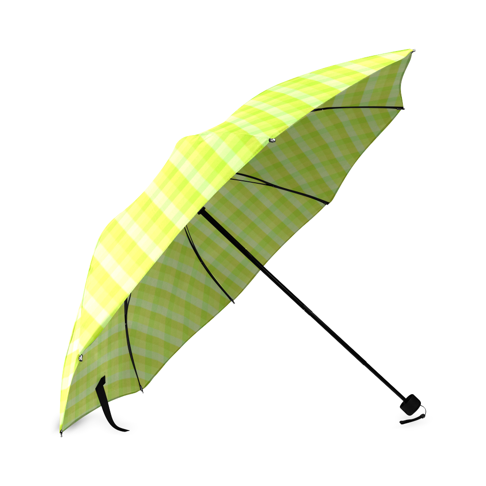 Yellow and green plaid pattern Foldable Umbrella (Model U01)