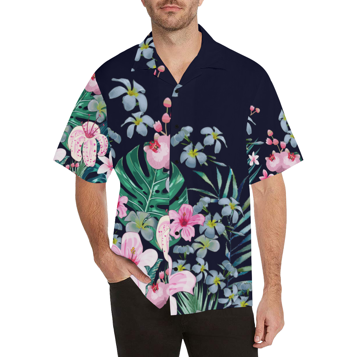 NAVY Aloha-3 Shirt 474 Hawaiian Shirt (Model T58)